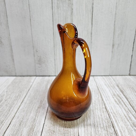 Vintage Blown Amber Art Glass Pitcher Small 5.75'' Tall - Picture 2 of 7